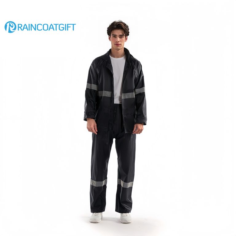 170t 18s Polyester PVC Raincoat Set with Reflective Strips (2)