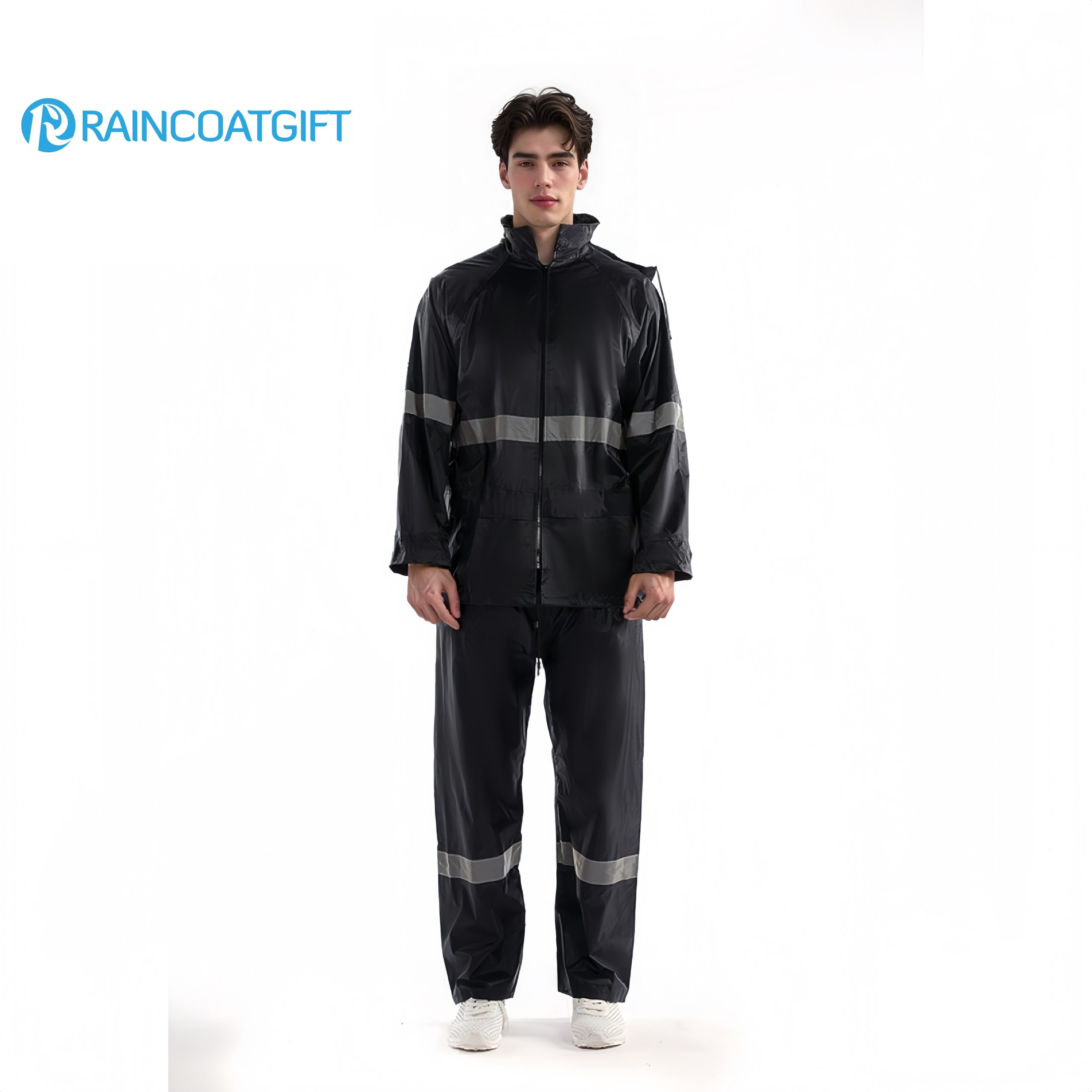 170t 18s Polyester PVC Raincoat Set with Reflective Strips (3)