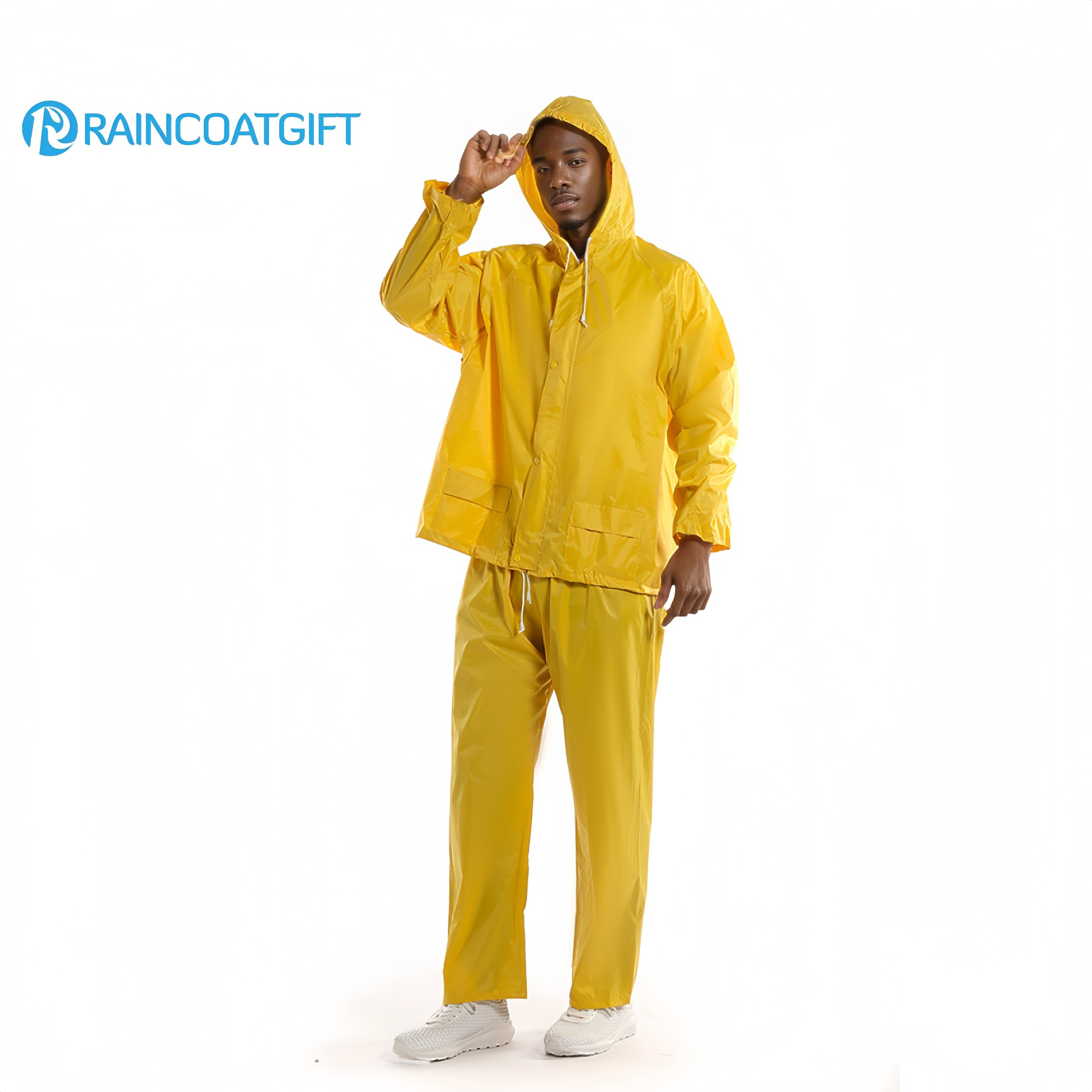 Customized 170T 18S Polyester PVC Separable Raincoat and Rainpants Set for the African Market (2)