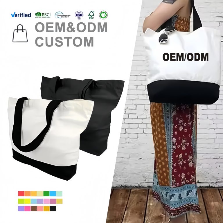 Super Strong Large 12oz Cotton Canvas Tote Bag Reusable Grocery Shopping Fashionable Two-Tone Cloth Bags for Crafts DIY