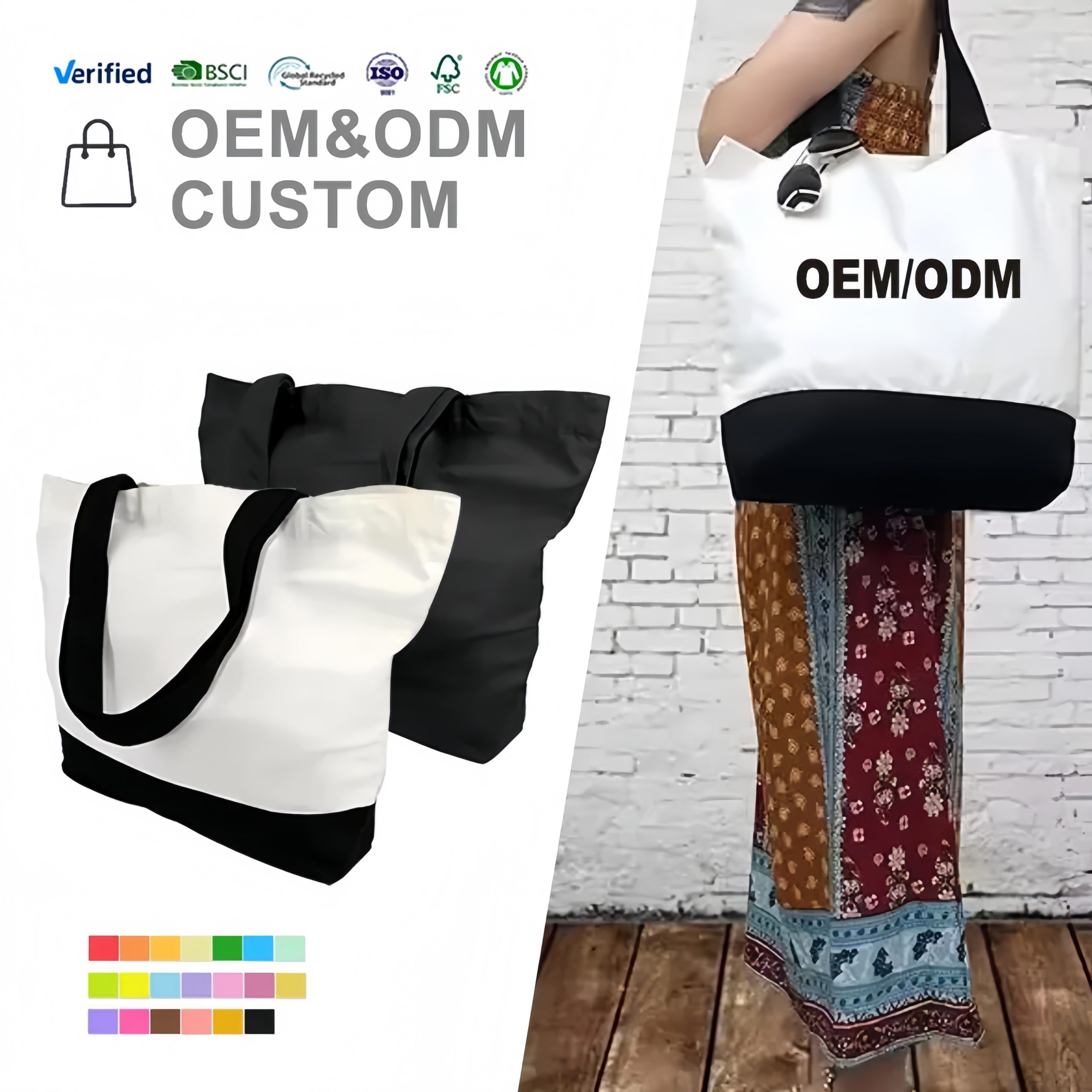 Super Strong Large 12oz Cotton Canvas Tote Bag Reusable Grocery Shopping Fashionable Two-Tone Cloth Bags for Crafts DIY