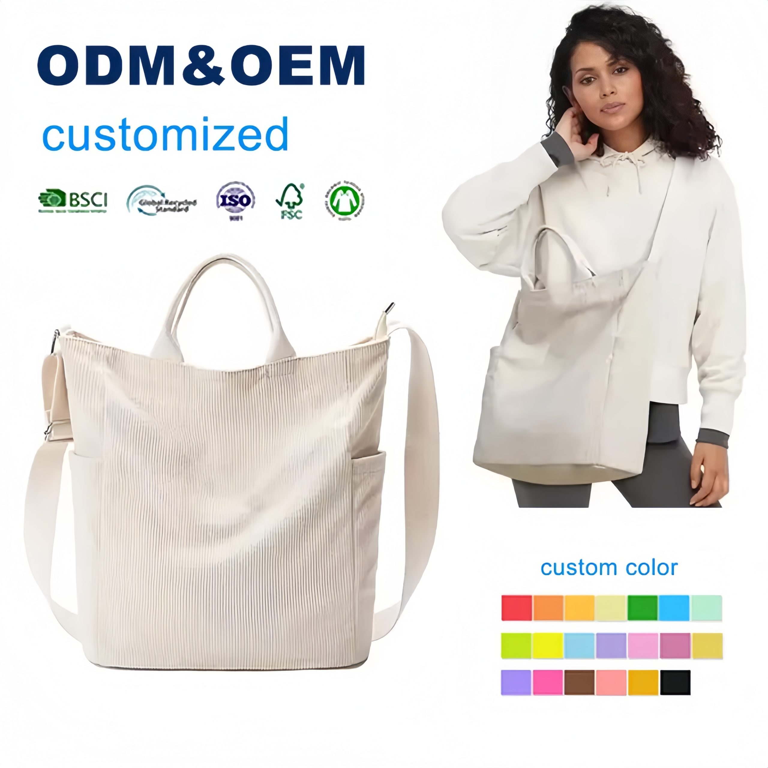 Women's Large Canvas Shoulder Bag Corduroy Bag for School Work Shopping