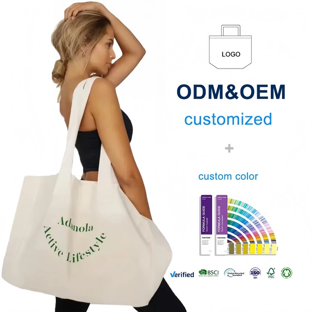 Reusable Customized Logo Printed Shopping Cotton Canvas Active Lifestyle Sporty Tote Bag