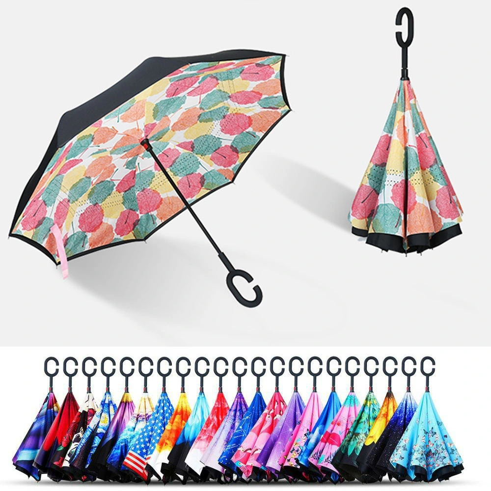 Wind Resistant Hands Free Inverse Inside Out c Handle Smart Reverse Upside-down Double Layer Inverted Umbrella