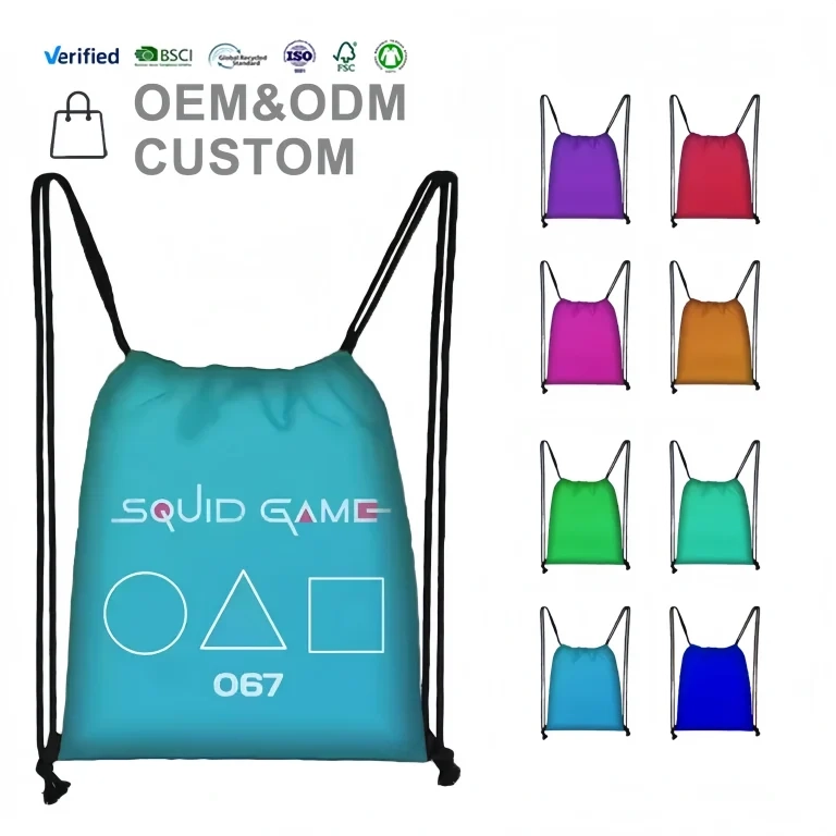 Custom Waterproof 210D Polyester Drawstring Bag Sport Backpack