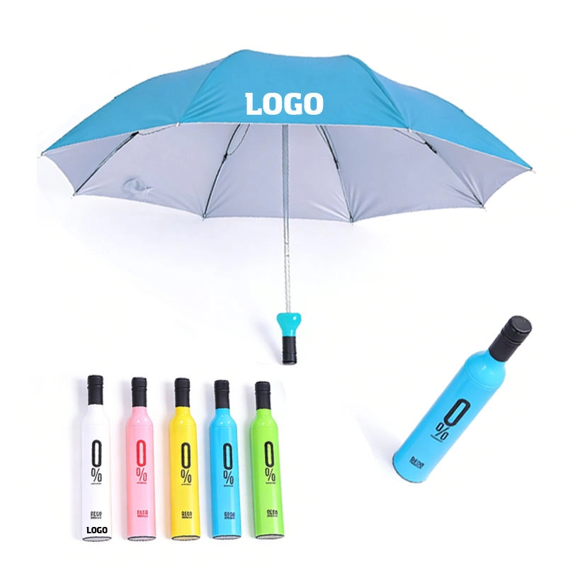 Custom Logo Printing Travel Rainy Sunny Umbrella Advertise Business Promotion Custom Foldable Wine Bottle Umbrell