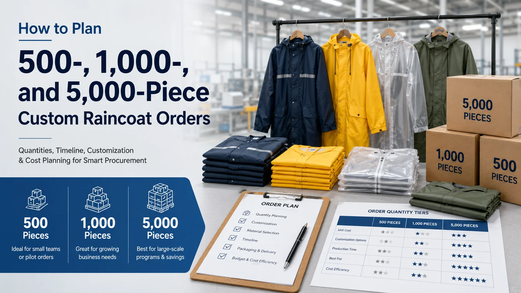 How to Plan 500-, 1,000-, and 5,000-Piece Custom Raincoat Orders