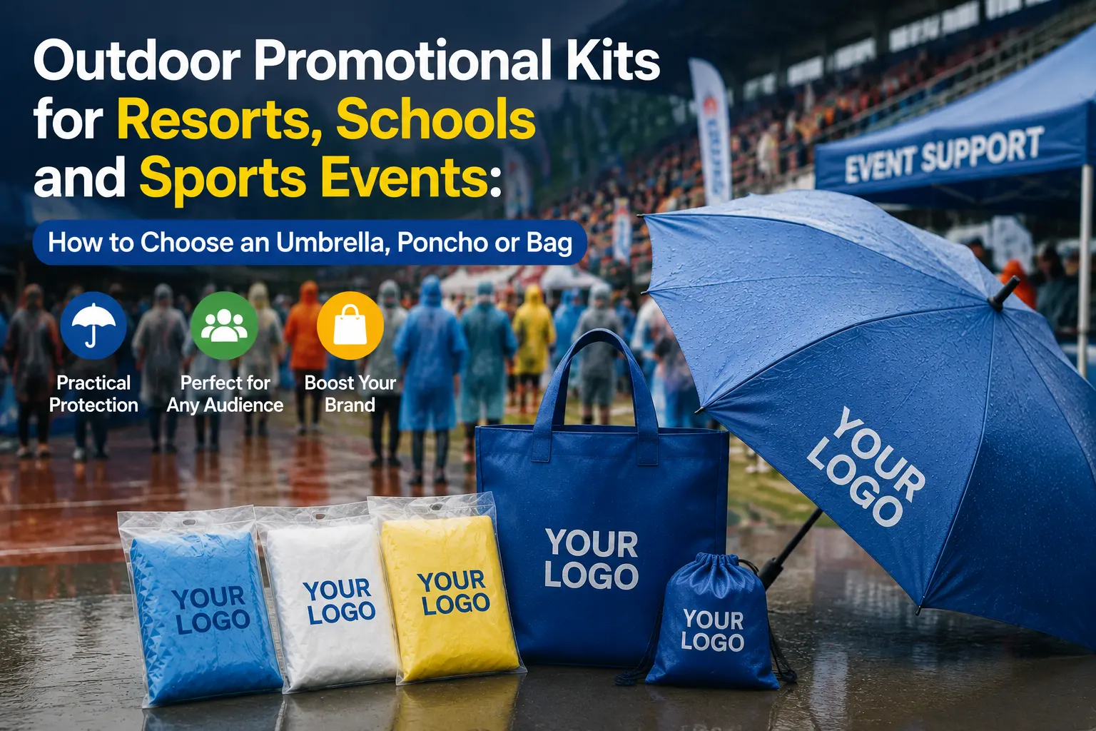 Outdoor Promotional Kits for Resorts, Schools and Sports Events How to Choose an Umbrella, Poncho or Bag